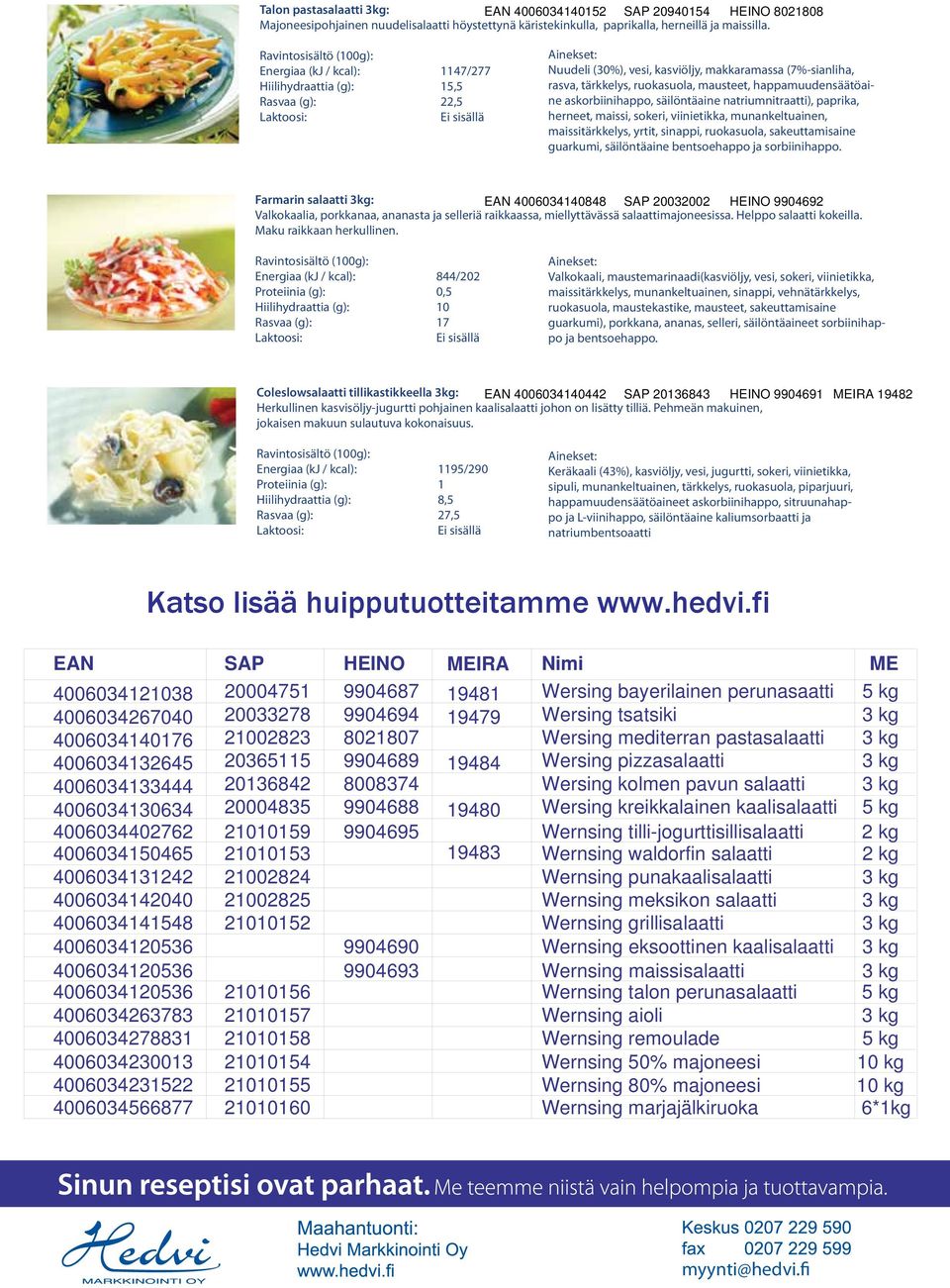 tärkkelys, ruokasuola, mausteet, happamuudensäätöaine askorbiinihappo, säilöntäaine natriumnitraatti), paprika, herneet, maissi, sokeri, viinietikka, munankeltuainen, maissitärkkelys, yrtit, sinappi,