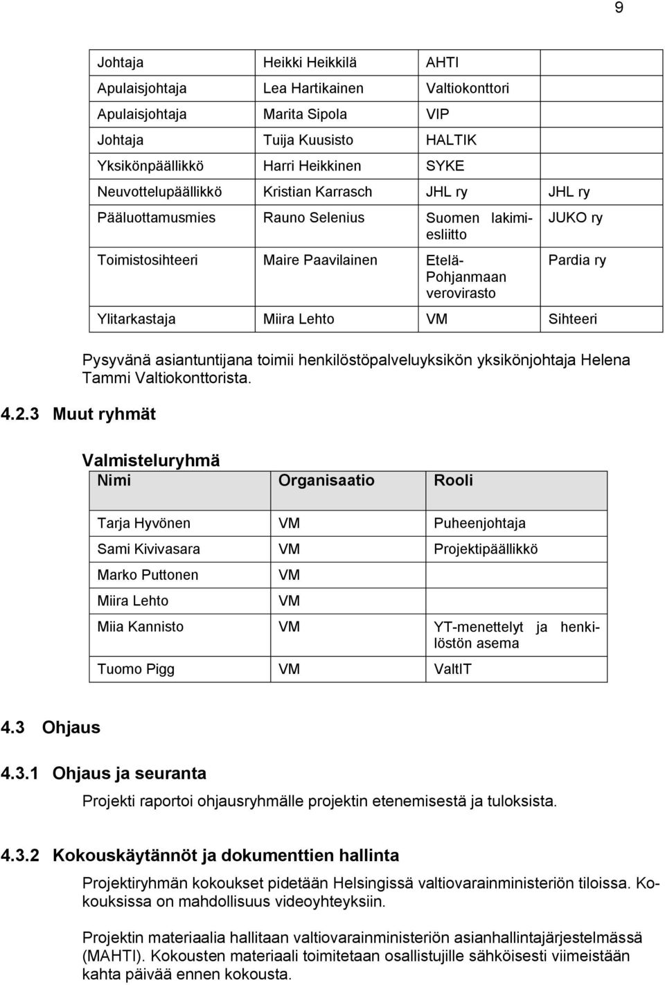 Neuvottelupäällikkö Kristian Karrasch JHL ry JHL ry Pääluottamusmies Rauno Selenius Suomen lakimiesliitto Toimistosihteeri Maire Paavilainen Etelä- Pohjanmaan verovirasto JUKO ry Pardia ry