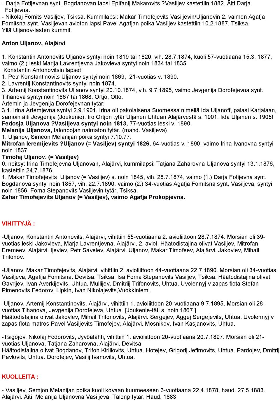 Konstantin Antonovits Uljanov syntyi noin 1819 tai 1820, vih. 28.7.1874, kuoli 57-vuotiaana 15.3. 1877, vaimo (2.