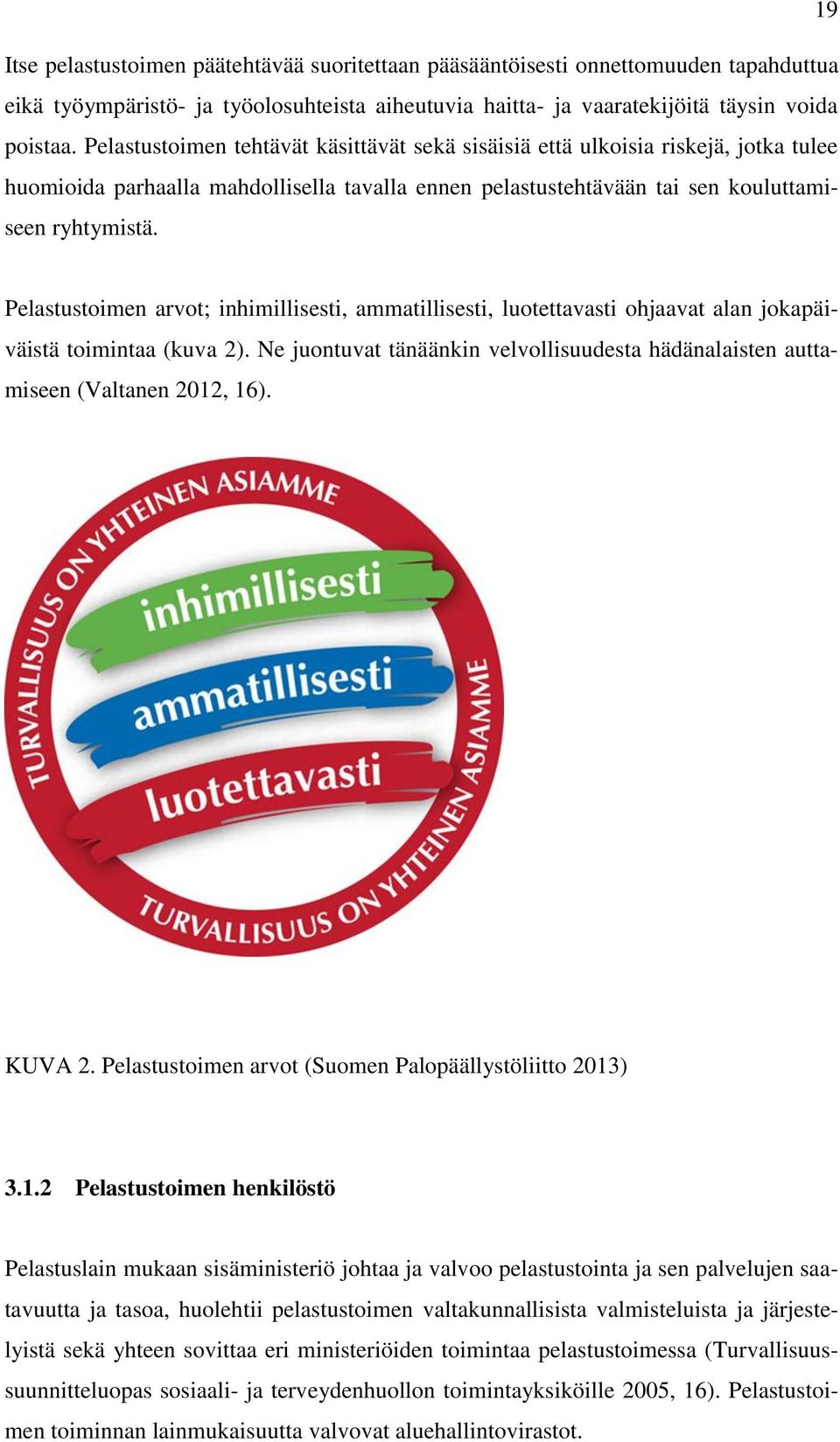 Pelastustoimen arvot; inhimillisesti, ammatillisesti, luotettavasti ohjaavat alan jokapäiväistä toimintaa (kuva 2).