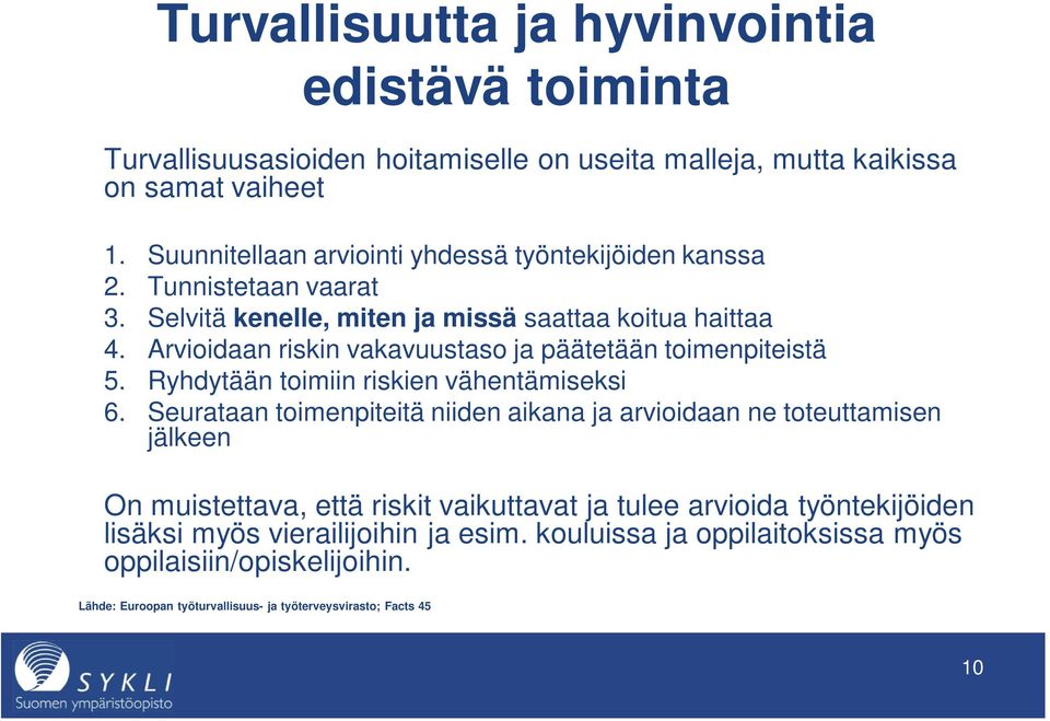 Arvioidaan riskin vakavuustaso ja päätetään toimenpiteistä 5. Ryhdytään toimiin riskien vähentämiseksi 6.