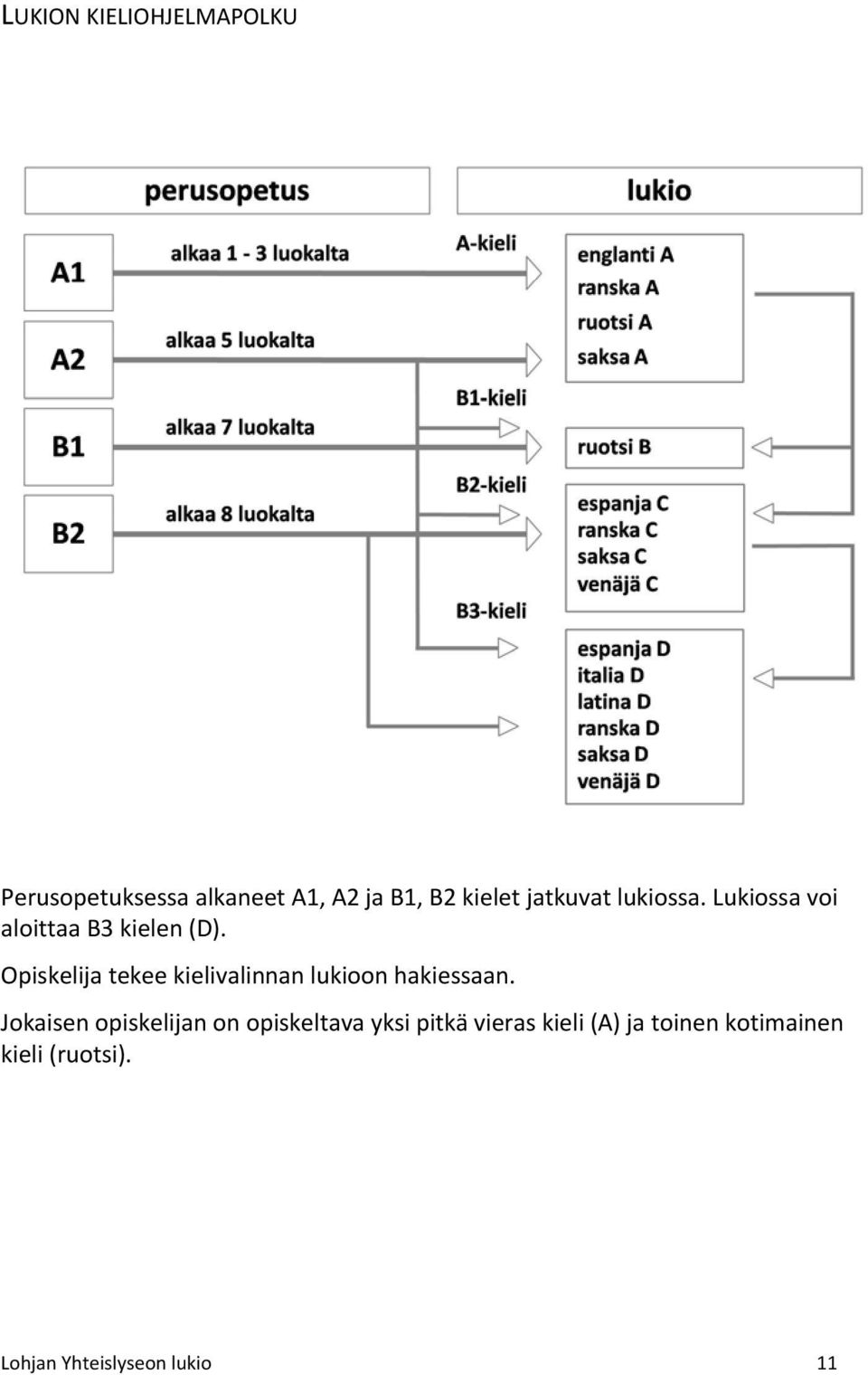 Opiskelija tekee kielivalinnan lukioon hakiessaan.