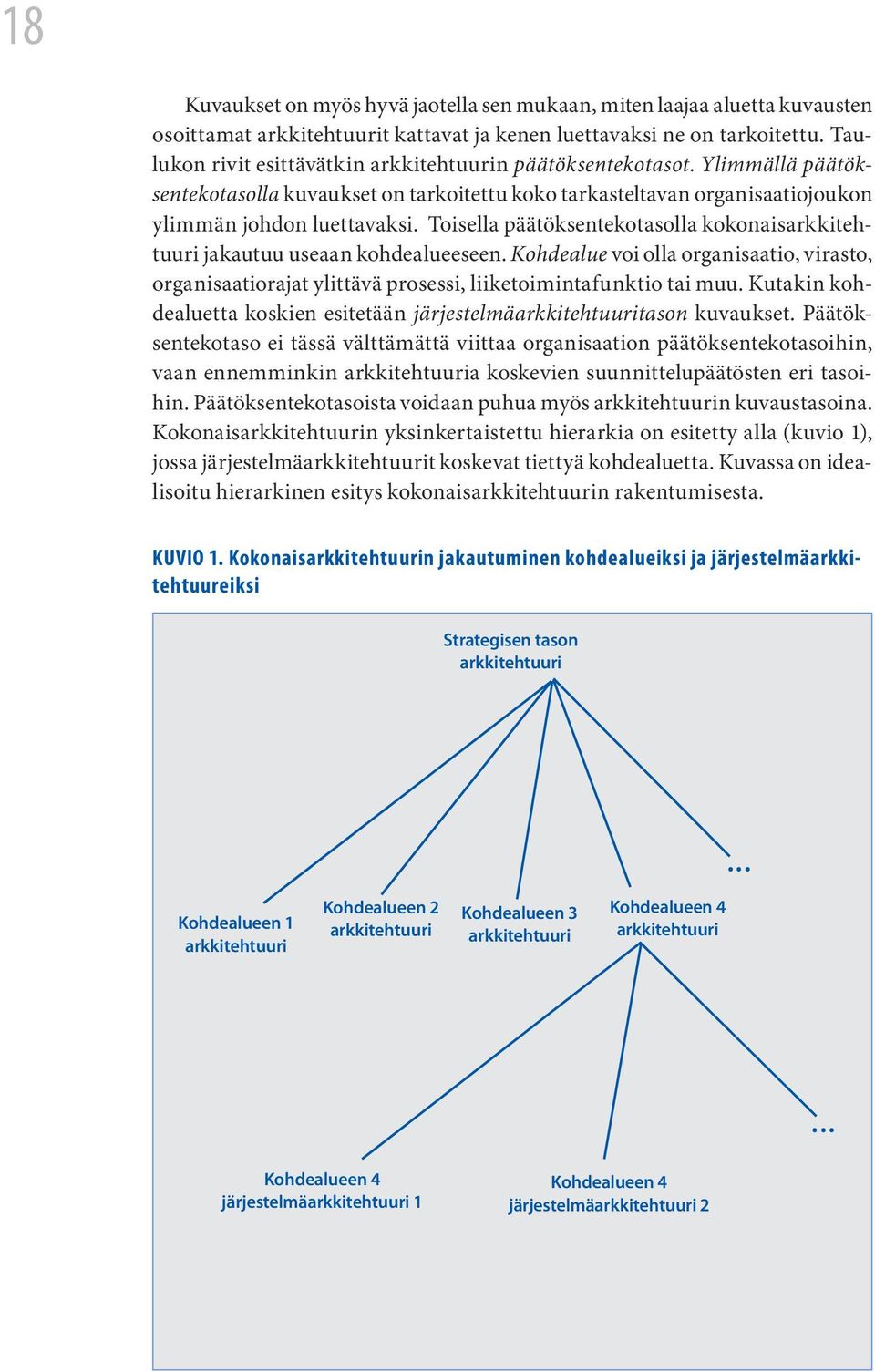 Toisella päätöksentekotasolla kokonaisarkkitehtuuri jakautuu useaan kohdealueeseen. Kohdealue voi olla organisaatio, virasto, organisaatiorajat ylittävä prosessi, liiketoimintafunktio tai muu.