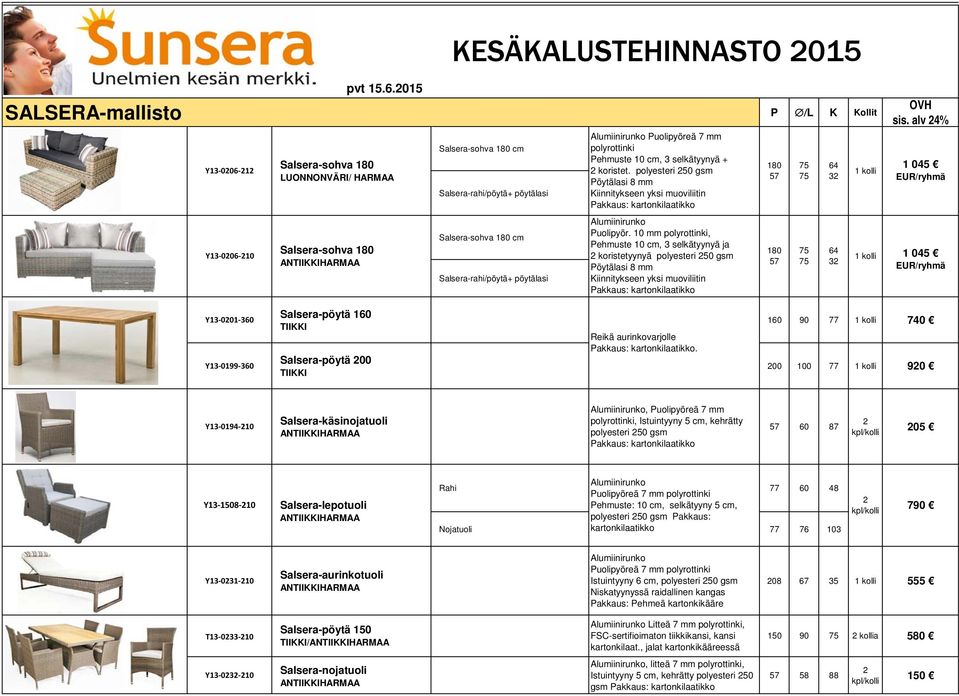 Puolipyöreä 7 mm polyrottinki Pehmuste 10 cm, 3 selkätyynyä + koristet. polyesteri 50 gsm Kiinnitykseen yksi muoviliitin Puolipyör.