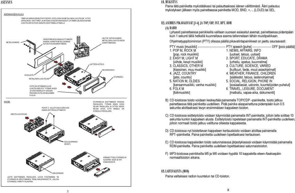 KOJELAUTA METALLINEN LIUKUTELINE VÄHENTÄÄKSESI KIINNIJUUTTUMISEN VAARAA, KIINNITÄ METALLIKIINNIKE AUTON POHJAKANNATTIMEEN.