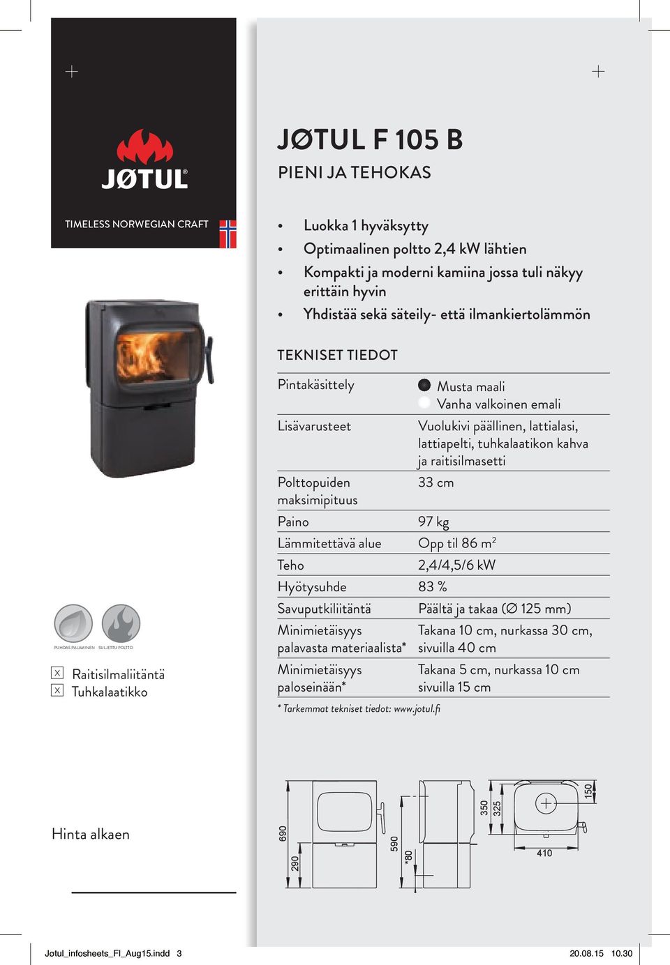 1 cm Jøtul F 15 med sokkel Gulvplate Min.