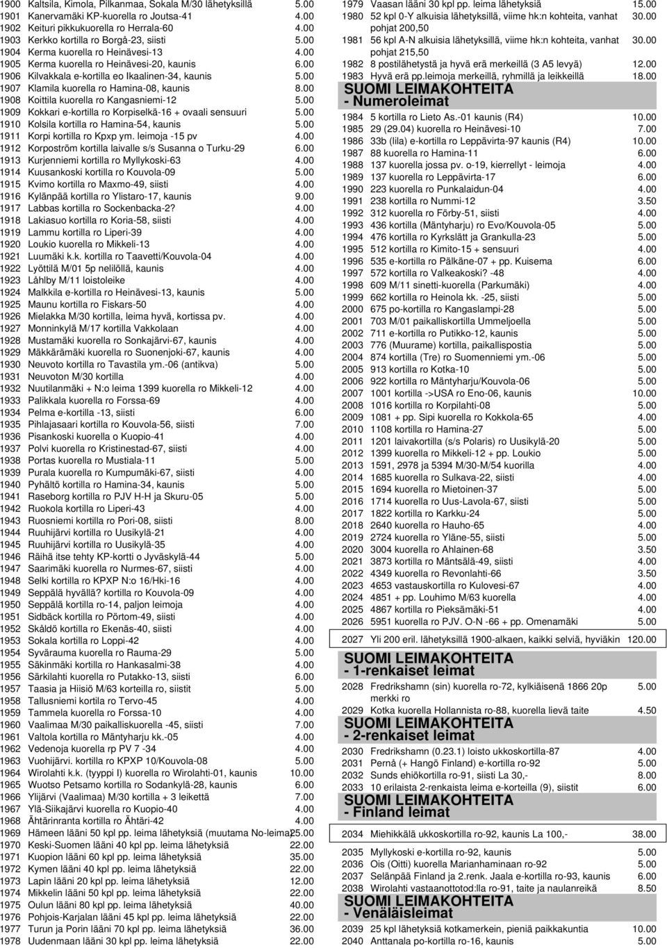 Kangasniemi-12 1909 Kokkari e-kortilla ro Korpiselkä-16 + ovaali sensuuri 1910 Kolsila kortilla ro Hamina-54, kaunis 1911 Korpi kortilla ro Kpxp ym.