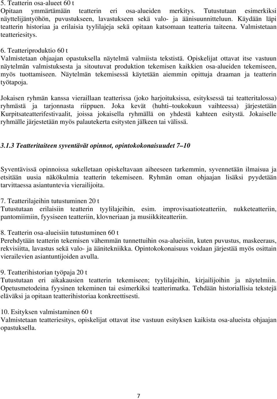 Teatteriproduktio 60 t Valmistetaan ohjaajan opastuksella näytelmä valmiista tekstistä.