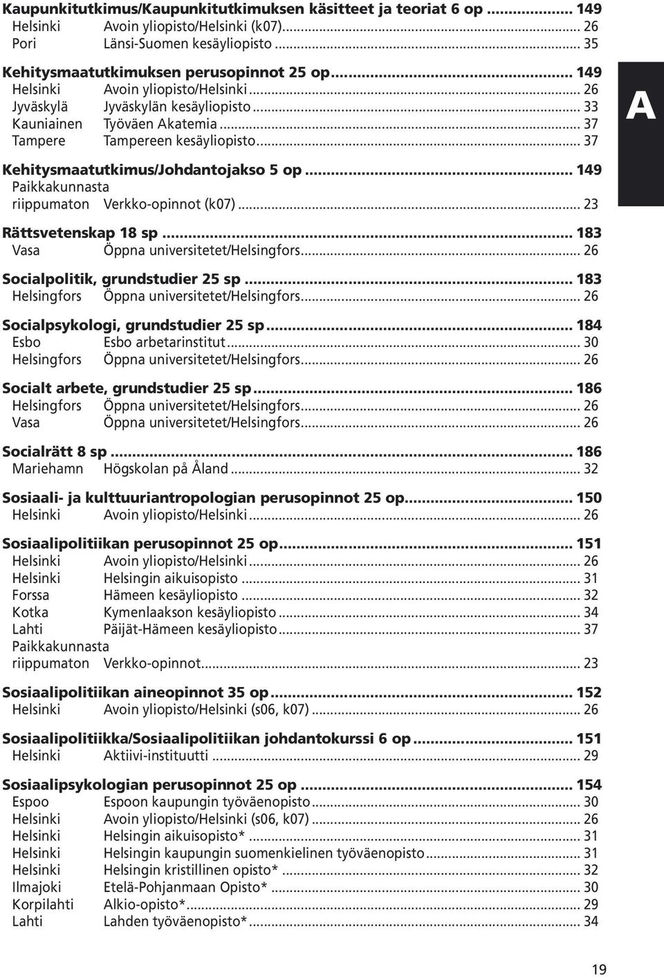 .. 149 Paikkakunnasta riippumaton Verkko-opinnot (k07)... 23 Rättsvetenskap 18 sp... 183 Vasa Öppna universitetet/helsingfors... 26 Socialpolitik, grundstudier 25 sp.