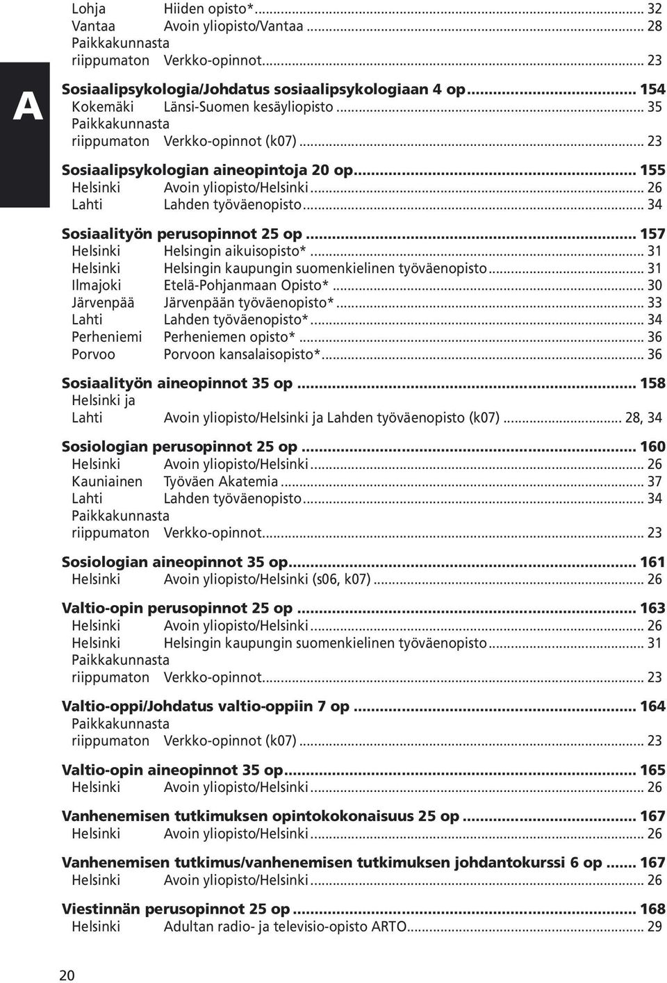 .. 26 Lahti Lahden työväenopisto... 34 Sosiaalityön perusopinnot 25 op... 157 Helsinki Helsingin aikuisopisto*... 31 Helsinki Helsingin kaupungin suomenkielinen työväenopisto.