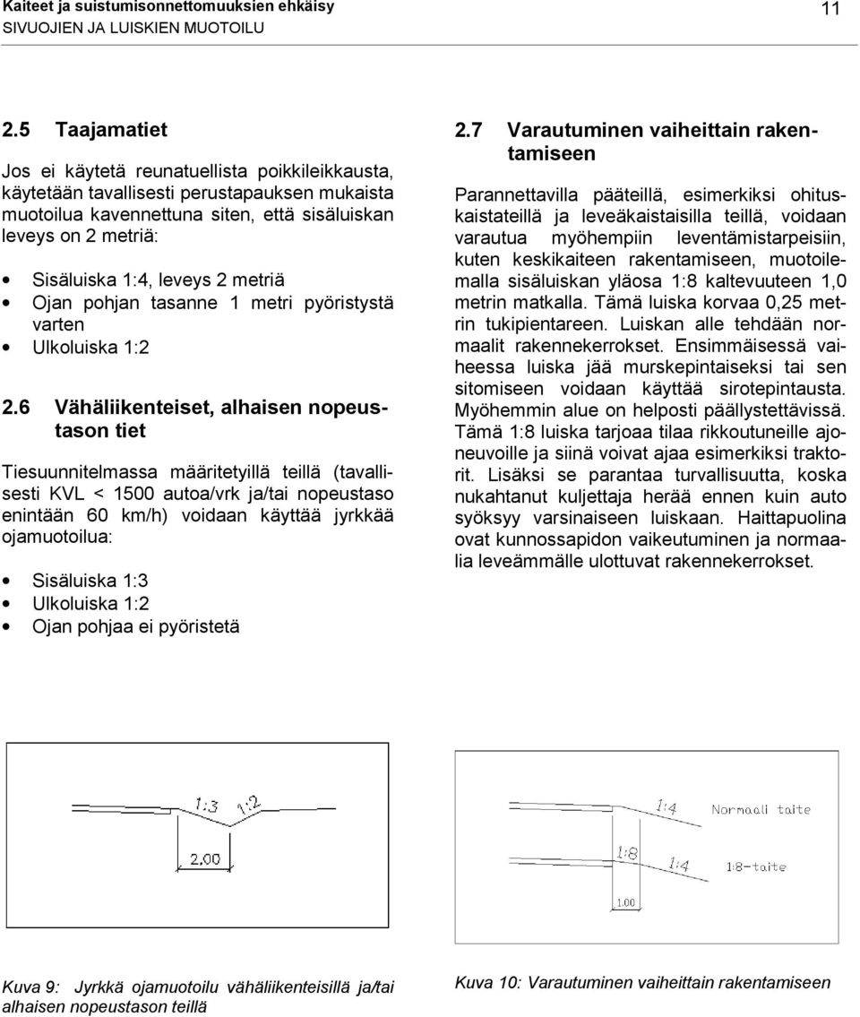 2 metriä Ojan pohjan tasanne 1 metri pyöristystä varten Ulkoluiska 1:2 2.