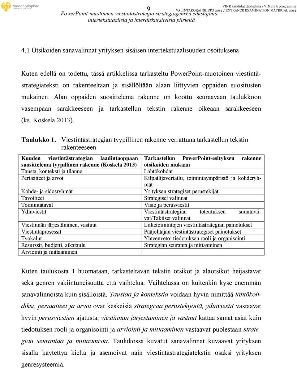 ja sisällöltään alaan liittyvien oppaiden suositusten mukainen.