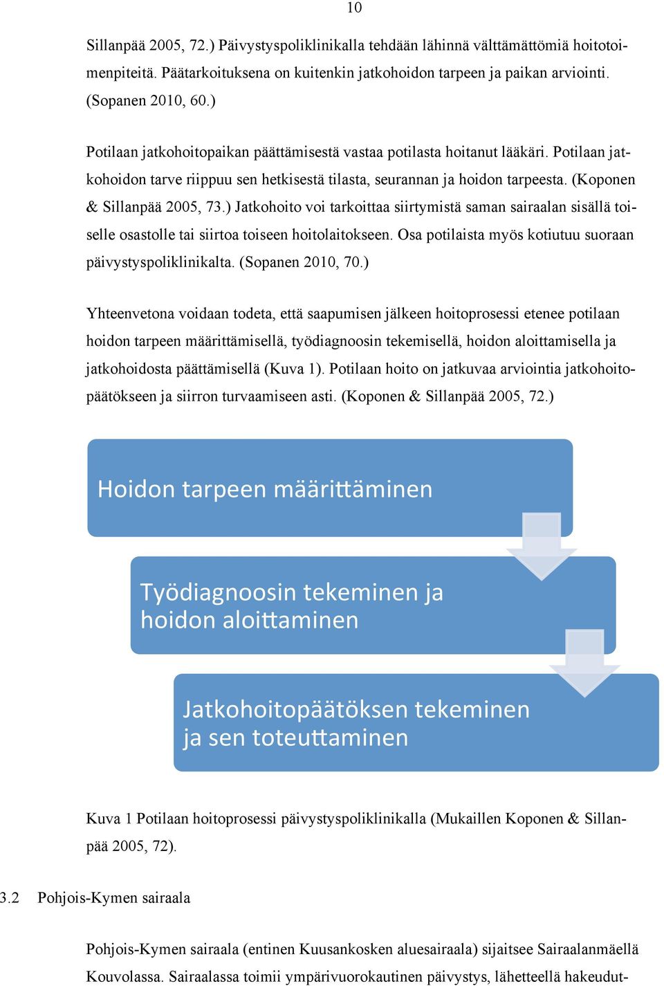 ) Jatkohoito voi tarkoittaa siirtymistä saman sairaalan sisällä toiselle osastolle tai siirtoa toiseen hoitolaitokseen. Osa potilaista myös kotiutuu suoraan päivystyspoliklinikalta. (Sopanen 2010, 70.