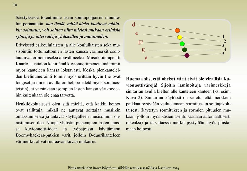 Musiikkiterapeutti Kaarlo Uusitalon kehittämä kuvionuottimenetelmä toimii myös kanteleen kanssa loistavasti.