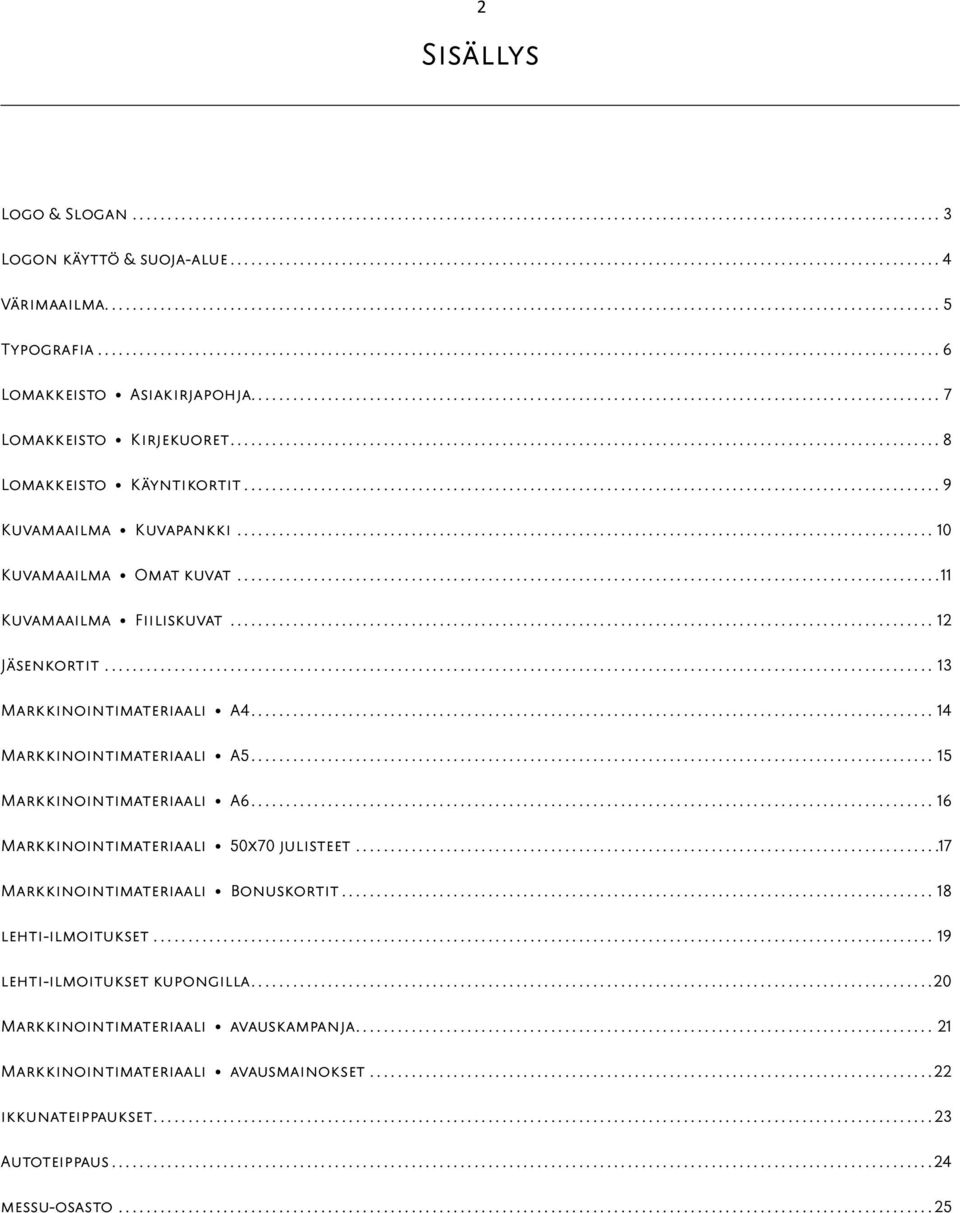 ...14 Markkinointimateriaali A5.... 15 Markkinointimateriaali A6.... 16 Markkinointimateriaali 50x70 julisteet.... 17 Markkinointimateriaali Bonuskortit.