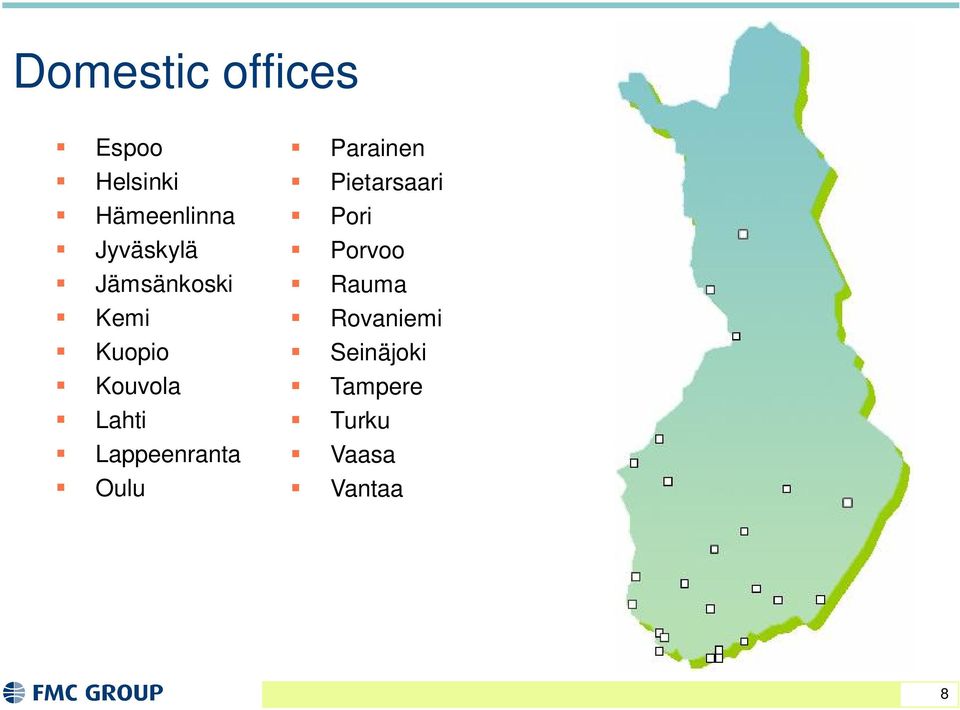 Lappeenranta Oulu Parainen Pietarsaari Pori