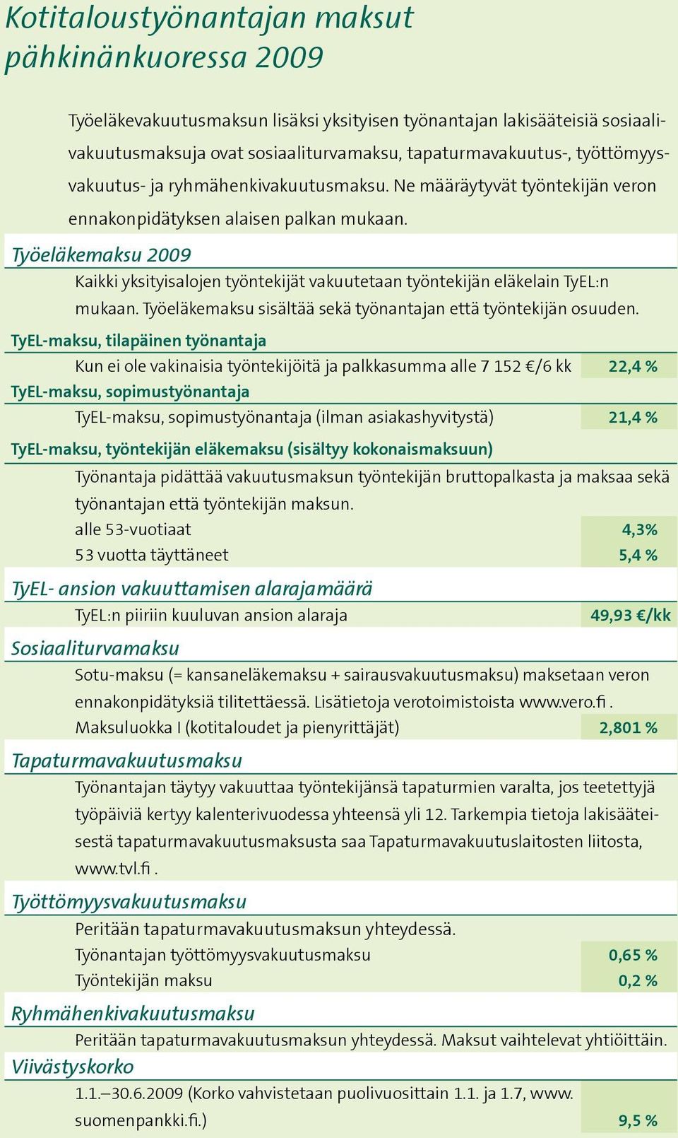 Työeläkemaksu 2009 Kaikki yksityisalojen työntekijät vakuutetaan työntekijän eläkelain TyEL:n mukaan. Työeläkemaksu sisältää sekä työnantajan että työntekijän osuuden.