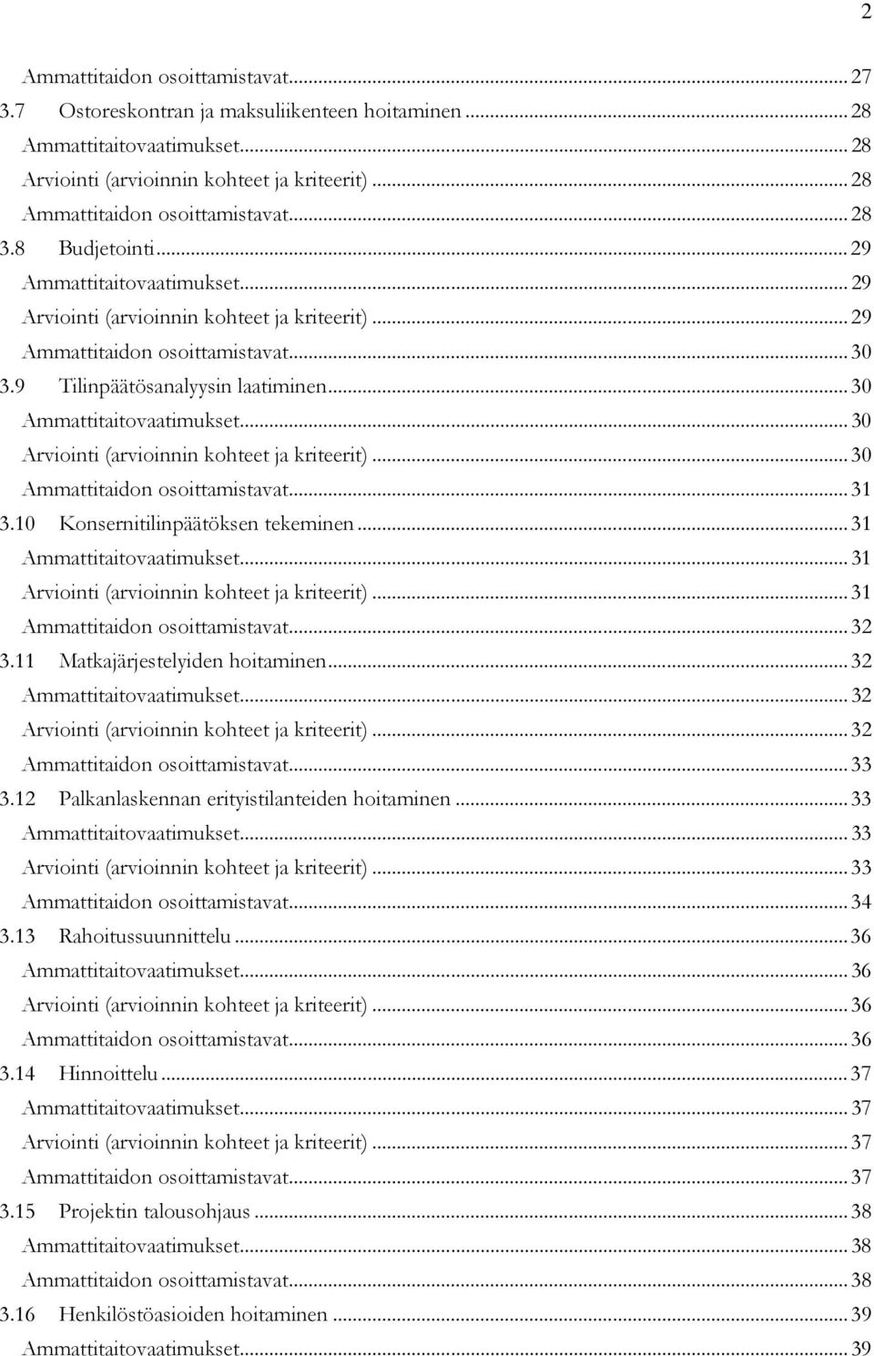 9 Tilinpäätösanalyysin laatiminen... 30 Ammattitaitovaatimukset... 30 Arviointi (arvioinnin kohteet ja kriteerit)... 30 Ammattitaidon osoittamistavat... 31 3.10 Konsernitilinpäätöksen tekeminen.