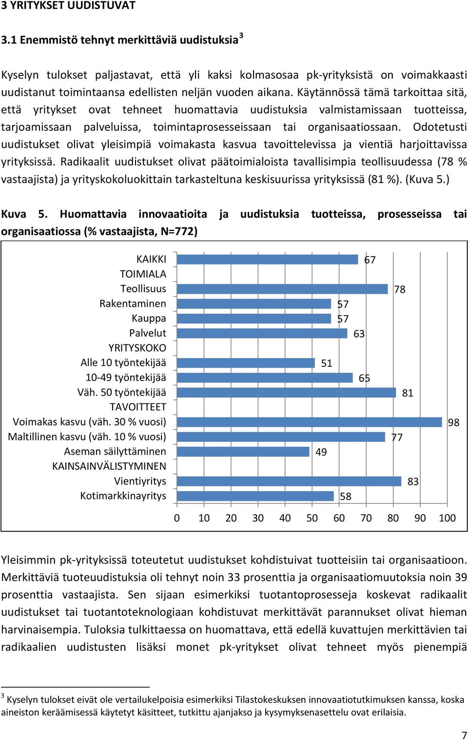 Käytännössä tämä tarkoittaa sitä, että yritykset ovat tehneet huomattavia uudistuksia valmistamissaan tuotteissa, tarjoamissaan palveluissa, toimintaprosesseissaan tai organisaatiossaan.