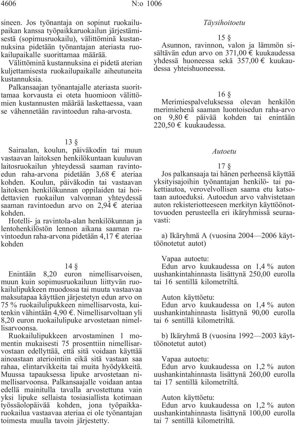 Välittöminä kustannuksina ei pidetä aterian kuljettamisesta ruokailupaikalle aiheutuneita kustannuksia.