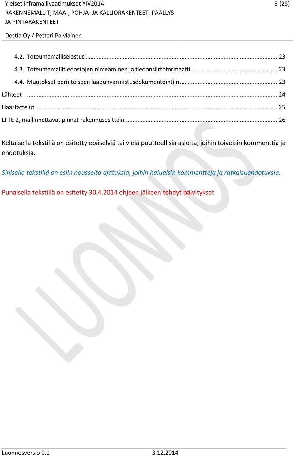 .. 26 Keltaisella tekstillä on esitetty epäselviä tai vielä puutteellisia asioita, joihin toivoisin kommenttia ja ehdotuksia.