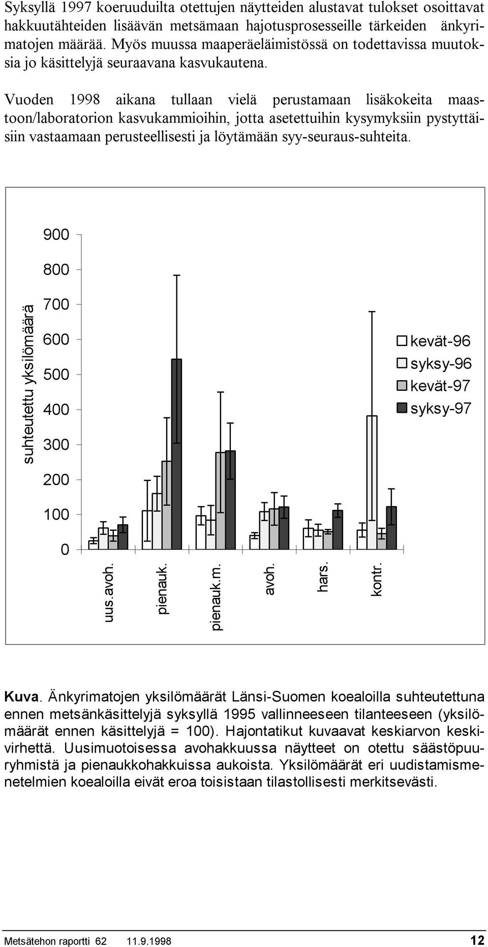 Vuoden 1998 aikana tullaan vielä perustamaan lisäkokeita maastoon/laboratorion kasvukammioihin, jotta asetettuihin kysymyksiin pystyttäisiin vastaamaan perusteellisesti ja löytämään