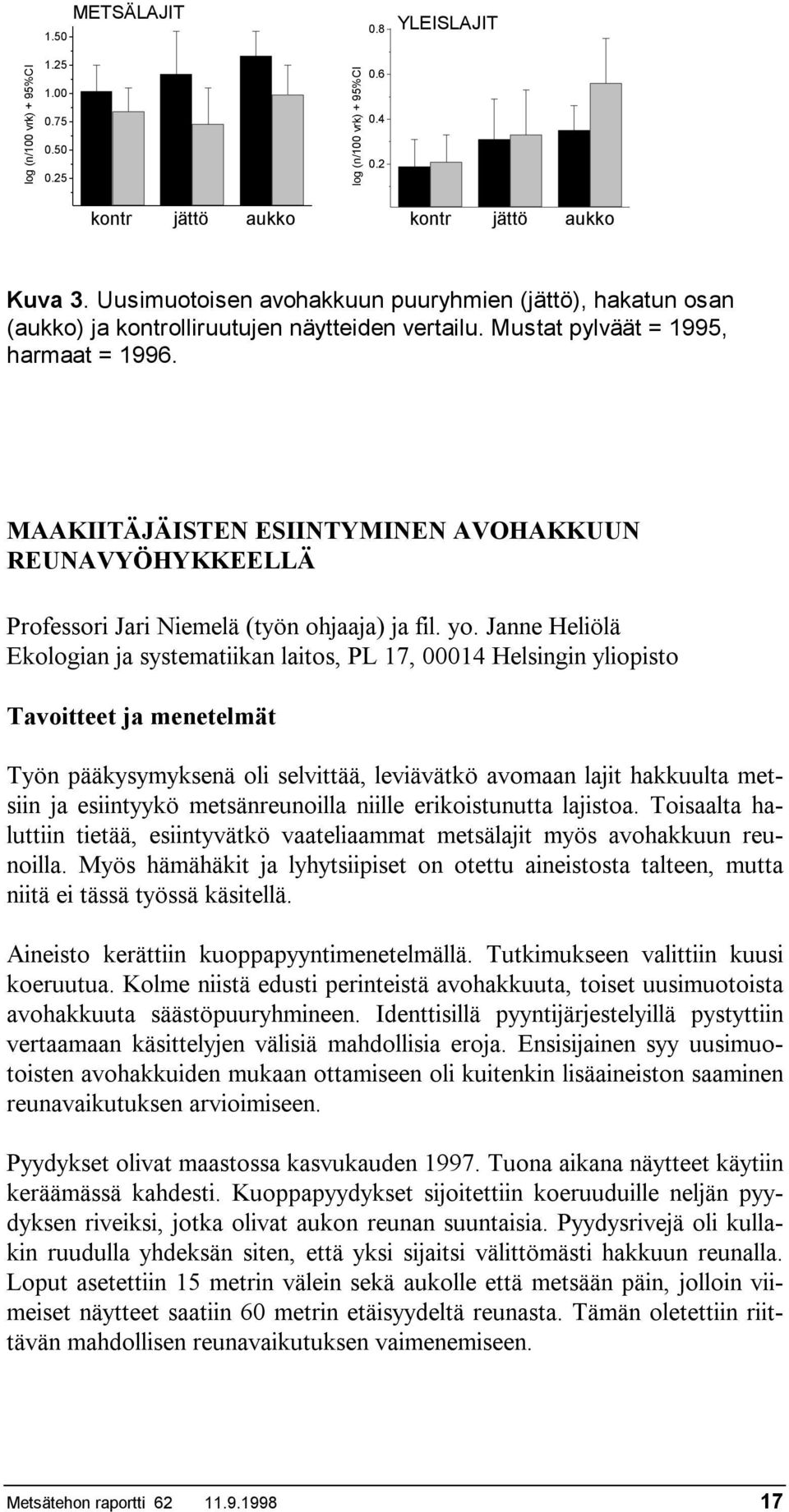 MAAKIITÄJÄISTEN ESIINTYMINEN AVOHAKKUUN REUNAVYÖHYKKEELLÄ Professori Jari Niemelä (työn ohjaaja) ja fil. yo.