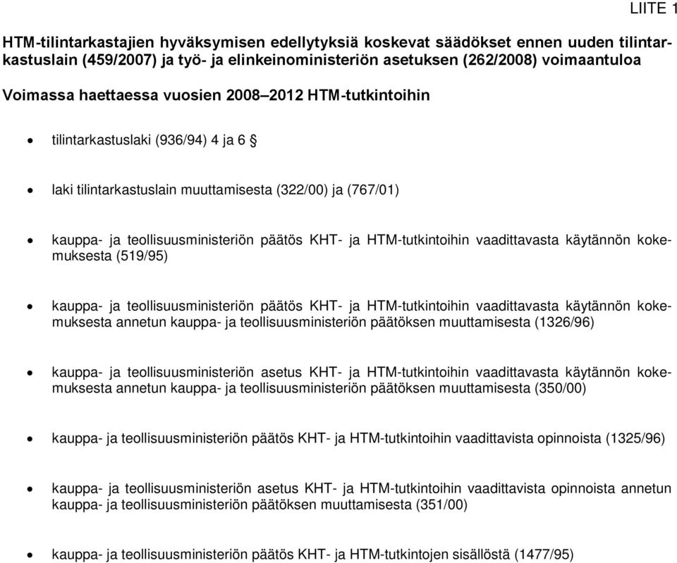 HTM-tutkintoihin vaadittavasta käytännön kokemuksesta (519/95) kauppa- ja teollisuusministeriön päätös KHT- ja HTM-tutkintoihin vaadittavasta käytännön kokemuksesta annetun kauppa- ja