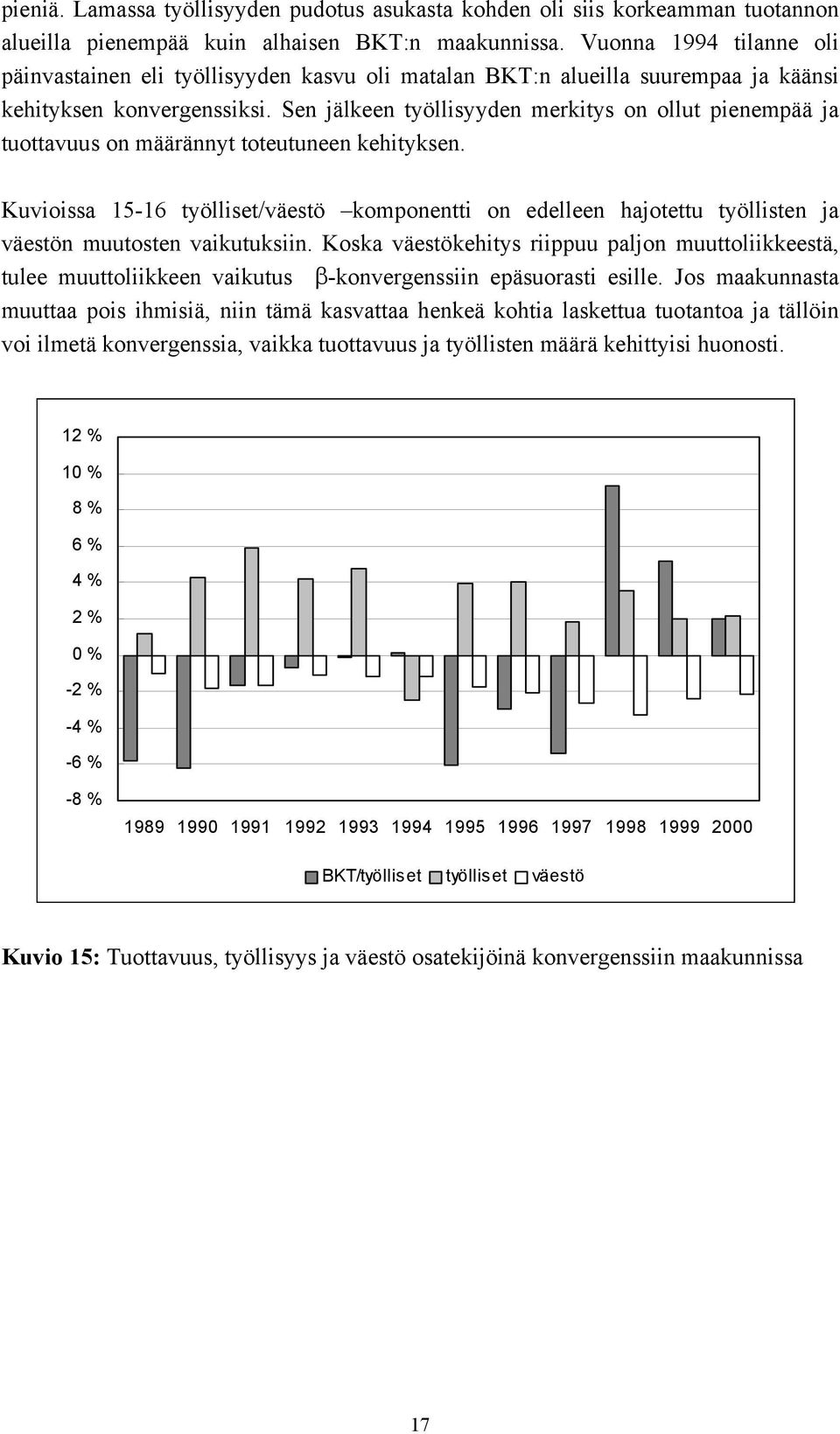 Sen jälkeen työllisyyden merkitys on ollut pienempää ja tuottavuus on määrännyt toteutuneen kehityksen.