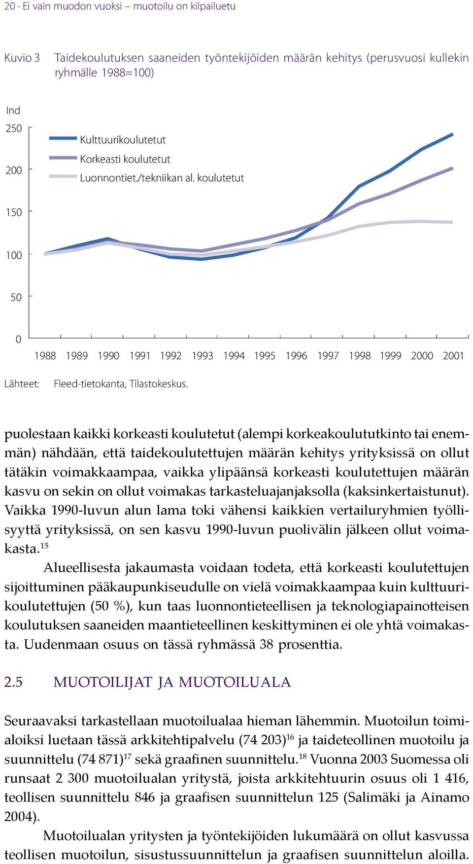 puolestaan kaikki korkeasti koulutetut (alempi korkeakoulututkinto tai enemmän) nähdään, että taidekoulutettujen määrän kehitys yrityksissä on ollut tätäkin voimakkaampaa, vaikka ylipäänsä korkeasti