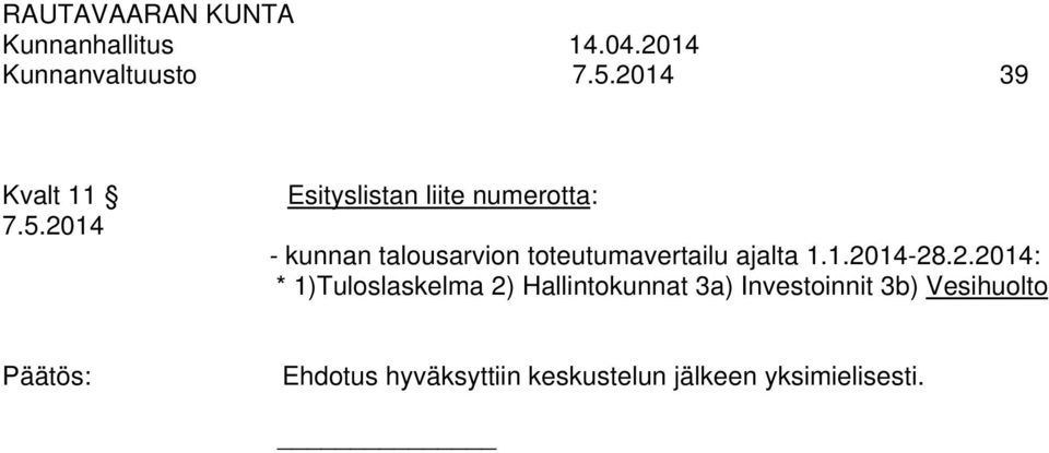 2014 Esityslistan liite numerotta: - kunnan talousarvion