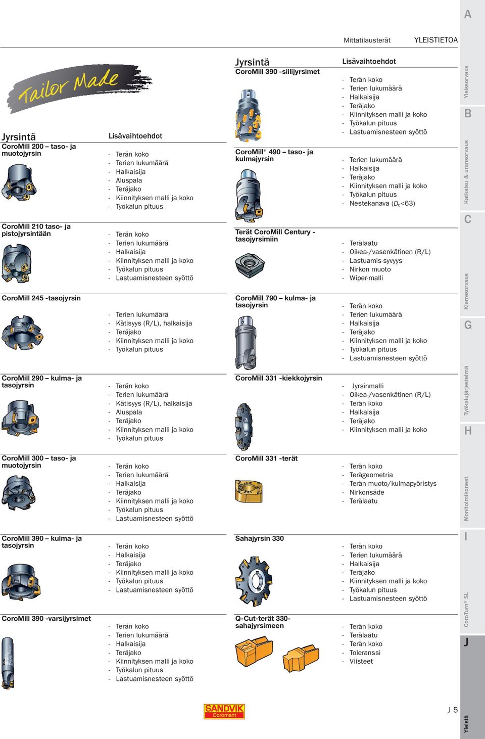 - Terien lukumäärä - alkaisija CoroMill 490 taso- ja kulmajyrsin - Terien lukumäärä - alkaisija - Nestekanava (D c<63) Terät CoroMill Century - tasojyrsimiin - Terälaatu - Oikea-/vasenkätinen (R/L) -