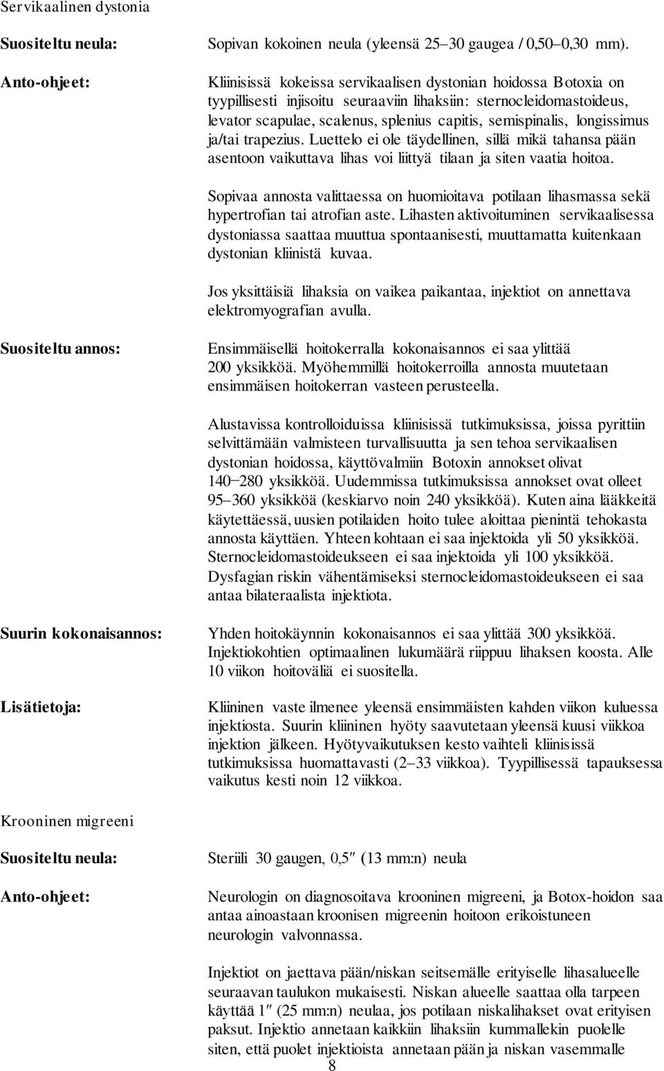 longissimus ja/tai trapezius. Luettelo ei ole täydellinen, sillä mikä tahansa pään asentoon vaikuttava lihas voi liittyä tilaan ja siten vaatia hoitoa.