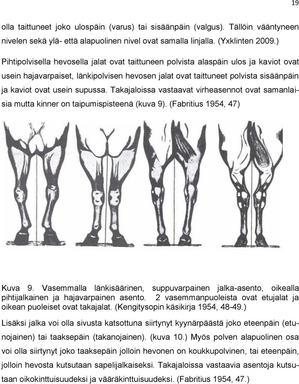 supussa. Takajaloissa vastaavat virheasennot ovat samanlaisia mutta kinner on taipumispisteenä (kuva 9). (Fabritius 1954, 47) Kuva 9.