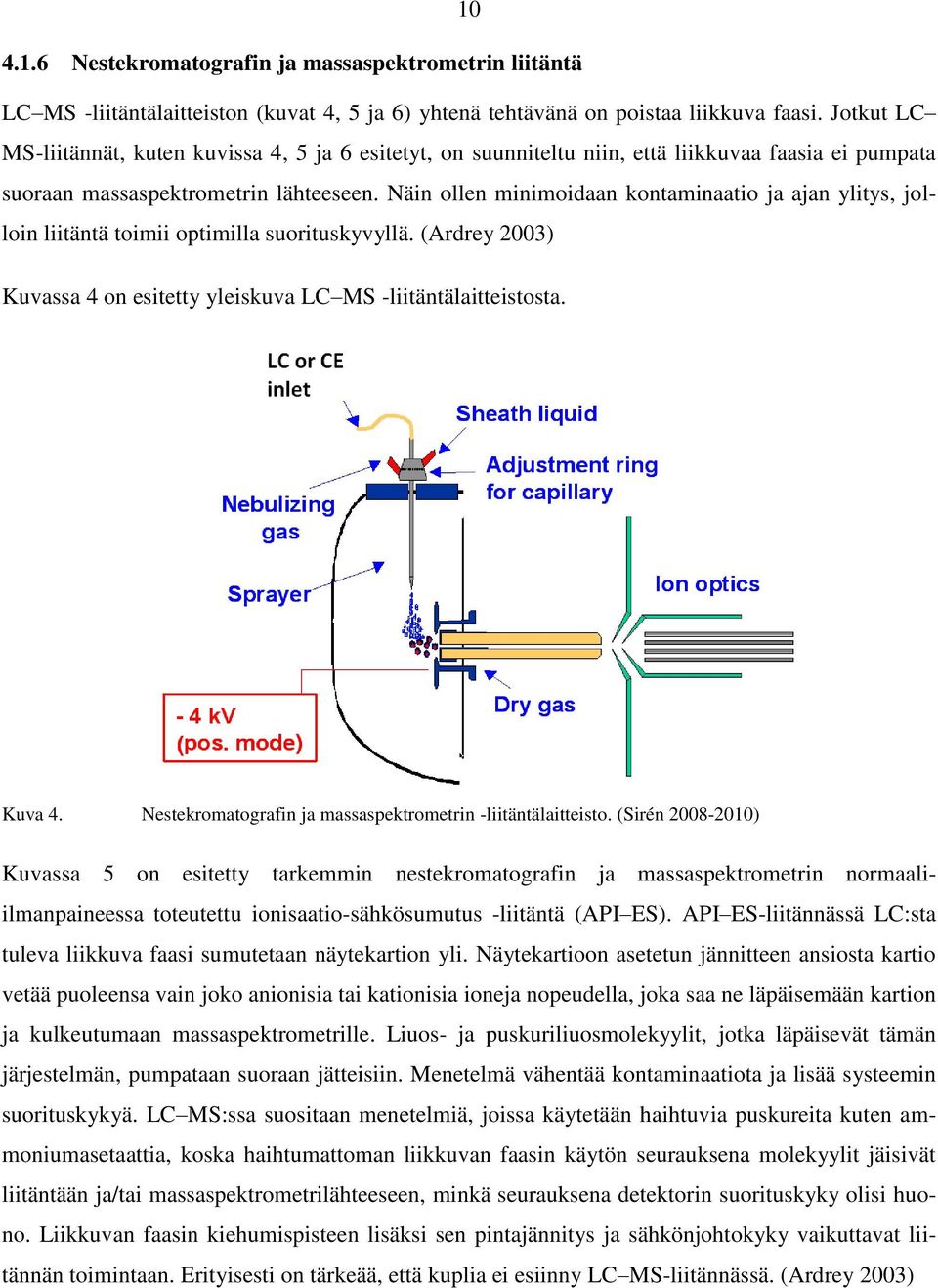 Näin ollen minimoidaan kontaminaatio ja ajan ylitys, jolloin liitäntä toimii optimilla suorituskyvyllä. (Ardrey 2003) Kuvassa 4 on esitetty yleiskuva LC MS -liitäntälaitteistosta. Kuva 4.
