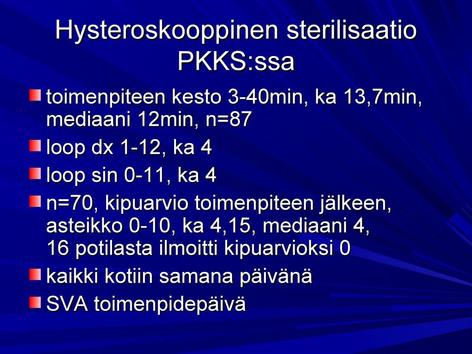 kipuarvio toimenpiteen jälkeen, asteikko 0-10, ka 4,15, mediaani 4, 16