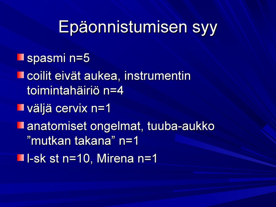 väljä cervix n=1 anatomiset ongelmat,