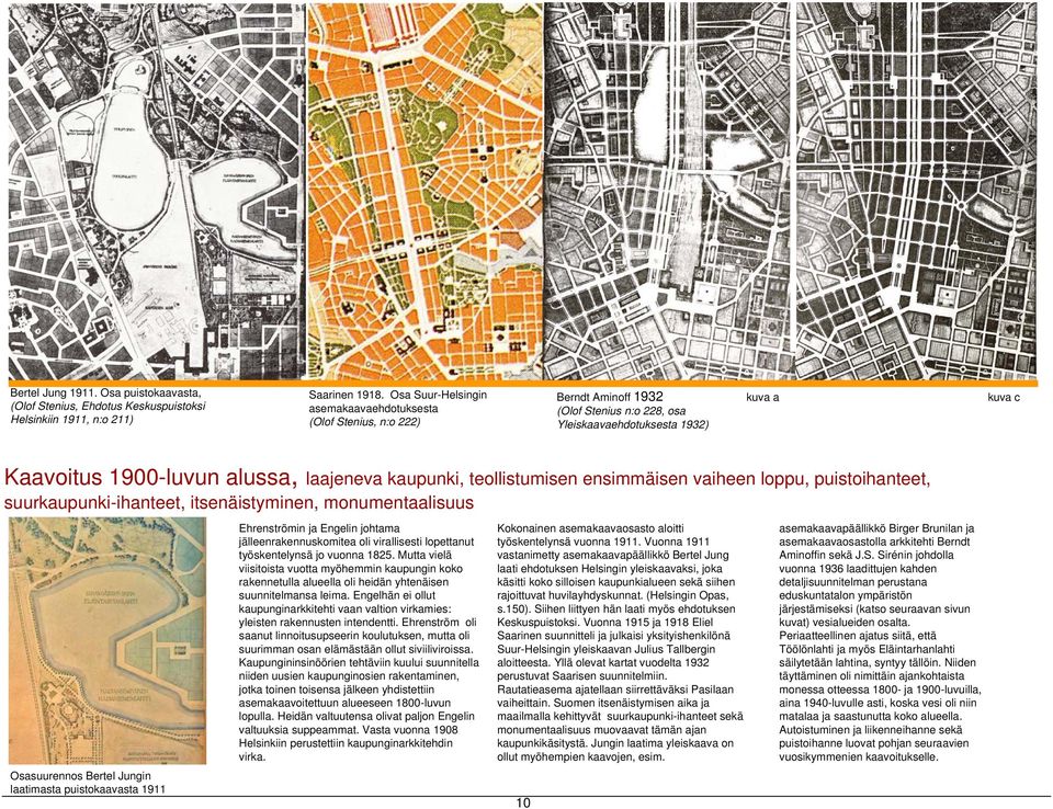 kaupunki, teollistumisen ensimmäisen vaiheen loppu, puistoihanteet, suurkaupunki-ihanteet, itsenäistyminen, monumentaalisuus Osasuurennos Bertel Jungin laatimasta puistokaavasta 1911 Ehrenströmin ja