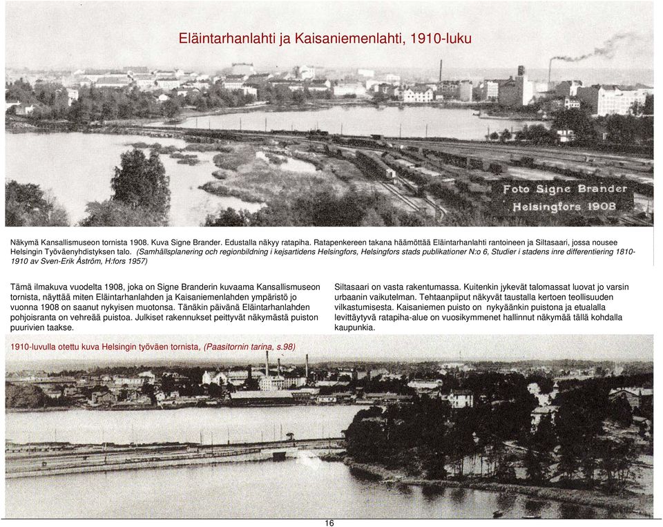 (Samhällsplanering och regionbildning i kejsartidens Helsingfors, Helsingfors stads publikationer N:o 6, Studier i stadens inre differentiering 1810-1910 av Sven-Erik Åström, H:fors 1957) Tämä