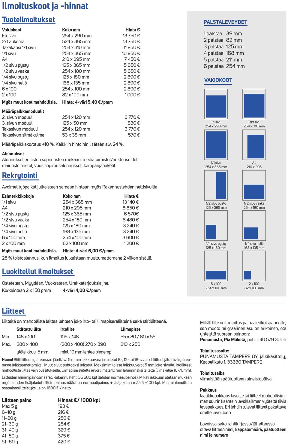 000 Myös muut koot mahdollisia. Hinta: 4-väri 5,40 /pmm Määräpaikkamoduulit 2. sivun moduuli 254 x 120 mm 3 770 3.