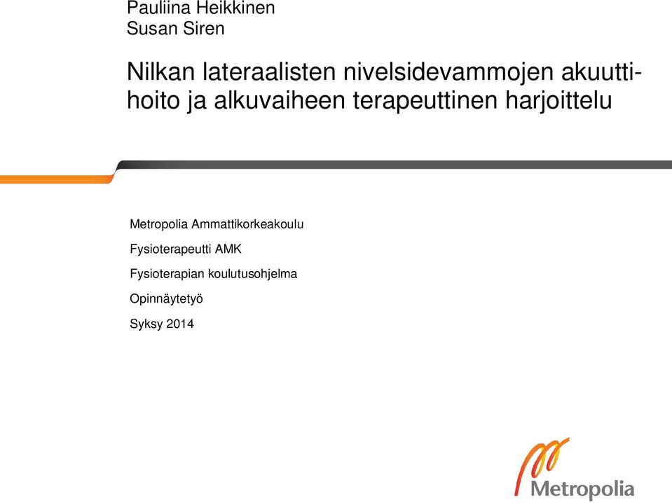 terapeuttinen harjoittelu Metropolia Ammattikorkeakoulu