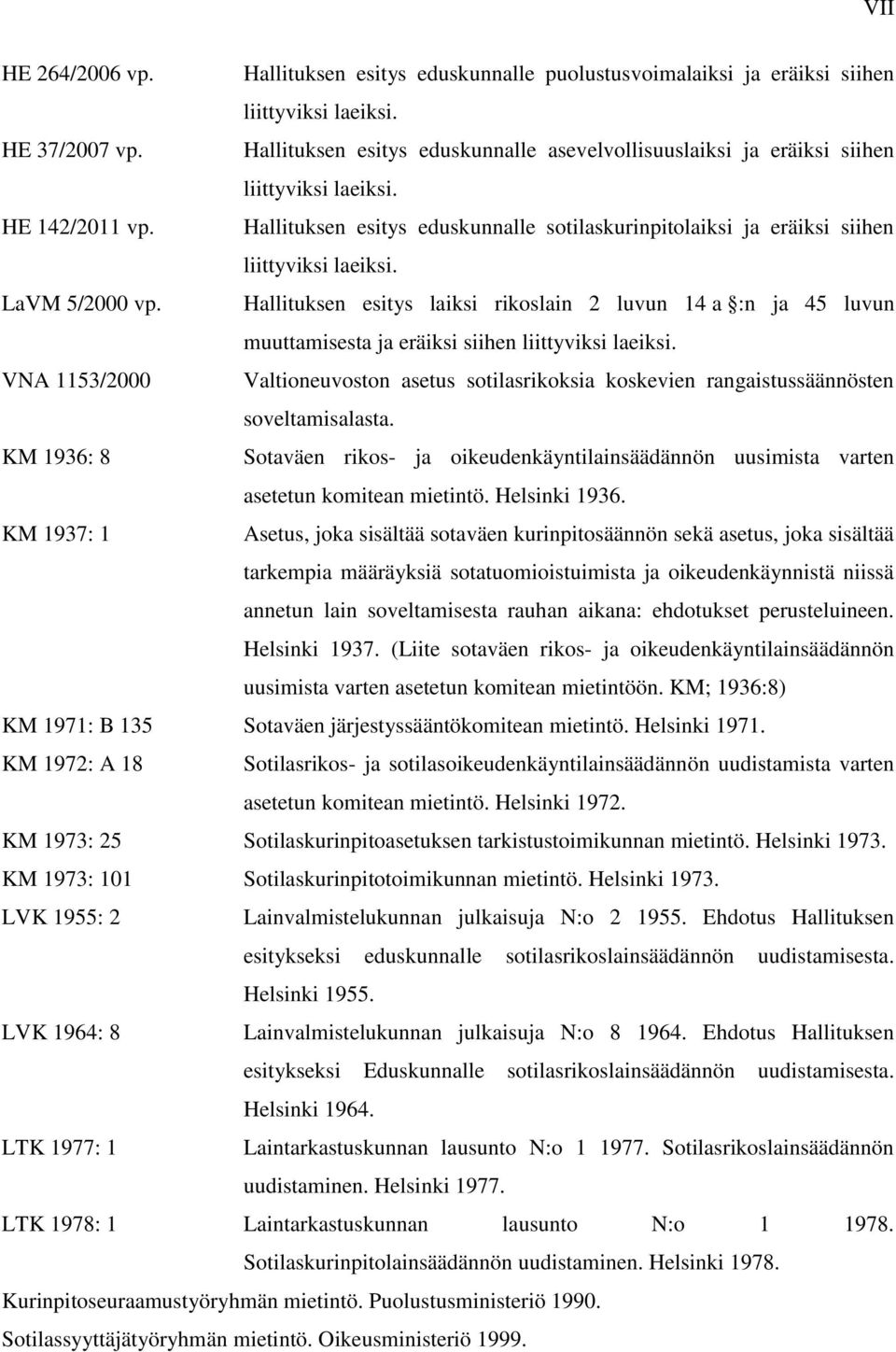 Hallituksen esitys eduskunnalle sotilaskurinpitolaiksi ja eräiksi siihen liittyviksi laeiksi. LaVM 5/2000 vp.