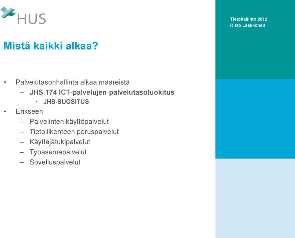 ICT-palvelujen palvelutasoluokitus JHS-SUOSITUS Erikseen