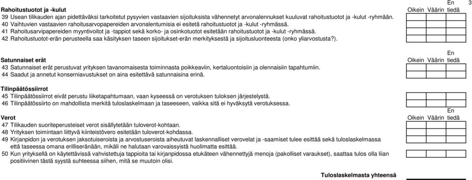 41 Rahoitusarvipapereiden myyntivoitot ja -tappiot sekä korko- ja osinkotuotot esitetään rahoitustuotot ja -kulut -ryhmässä.