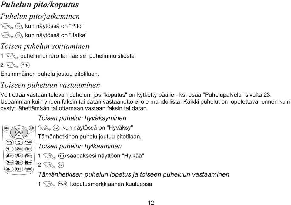 Useamman kuin yhden faksin tai datan vastaanotto ei ole mahdollista. Kaikki puhelut on lopetettava, ennen kuin pystyt lähettämään tai ottamaan vastaan faksin tai datan.