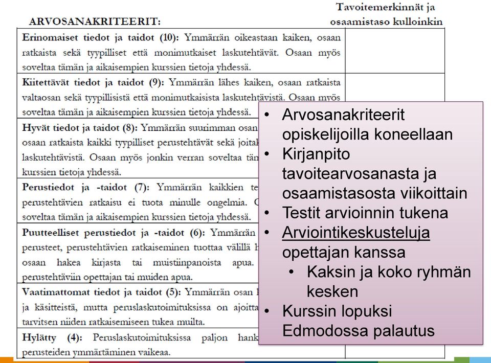 arvioinnin tukena Arviointikeskusteluja opettajan kanssa