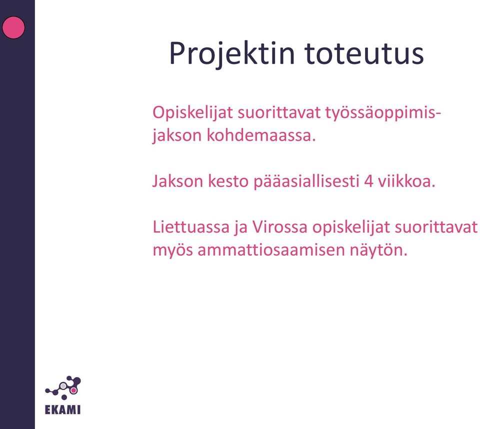 Jakson kesto pääasiallisesti 4 viikkoa.