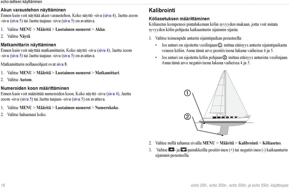 Matkamittarin näyttäminen Ennen kuin voit näyttää matkamittarin, Koko näyttö -sivu (sivu 4), Jaettu zoom -sivu (sivu 5) tai Jaettu taajuus -sivu (sivu 5) on avattava.