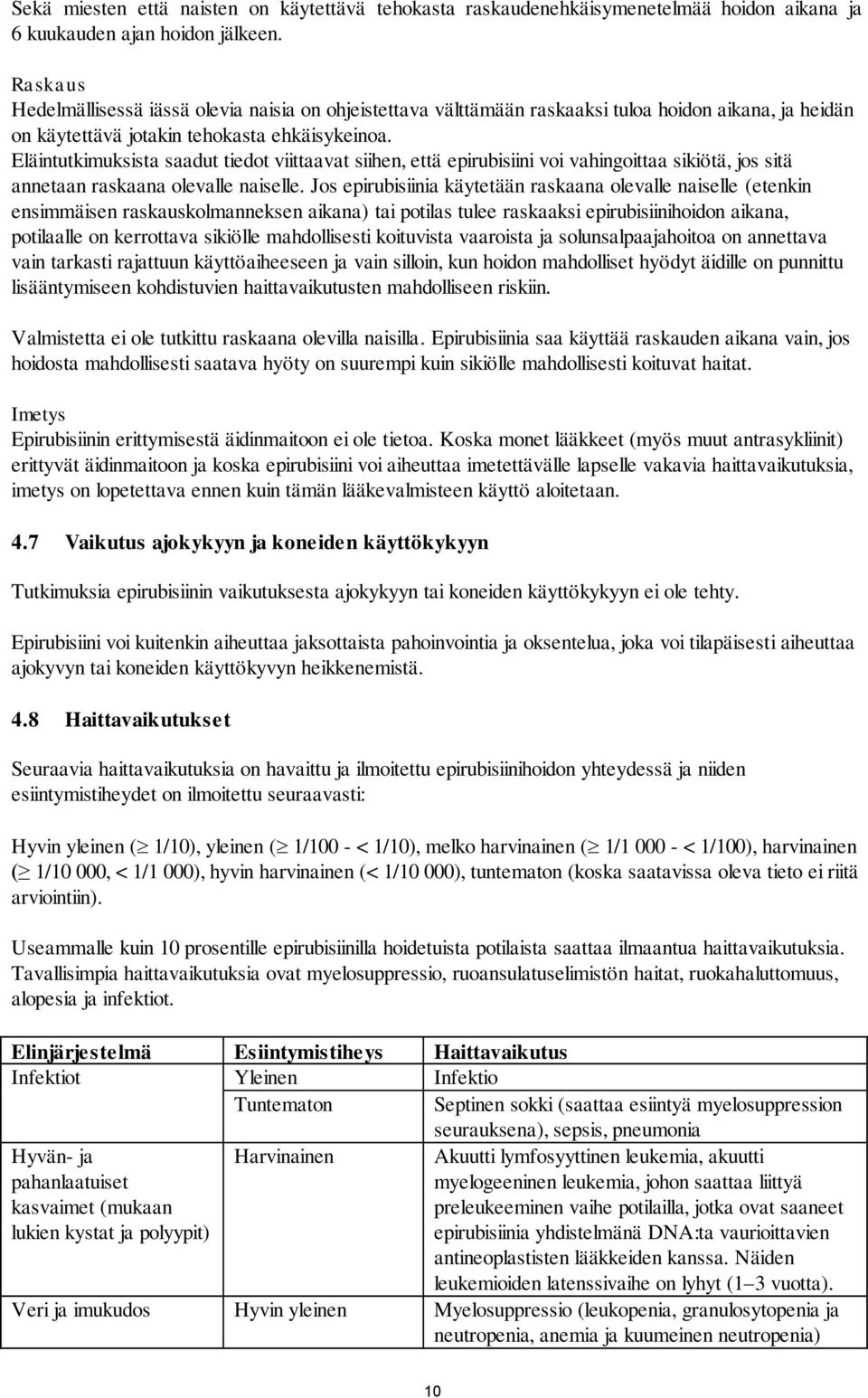 Eläintutkimuksista saadut tiedot viittaavat siihen, että epirubisiini voi vahingoittaa sikiötä, jos sitä annetaan raskaana olevalle naiselle.
