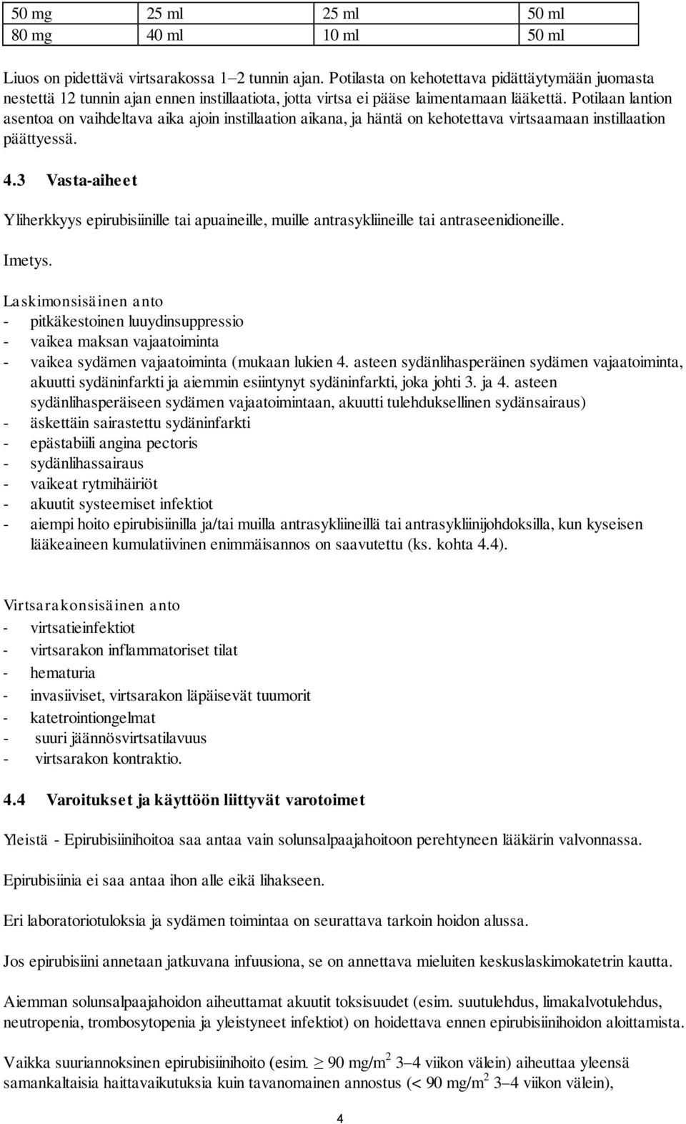 Potilaan lantion asentoa on vaihdeltava aika ajoin instillaation aikana, ja häntä on kehotettava virtsaamaan instillaation päättyessä. 4.